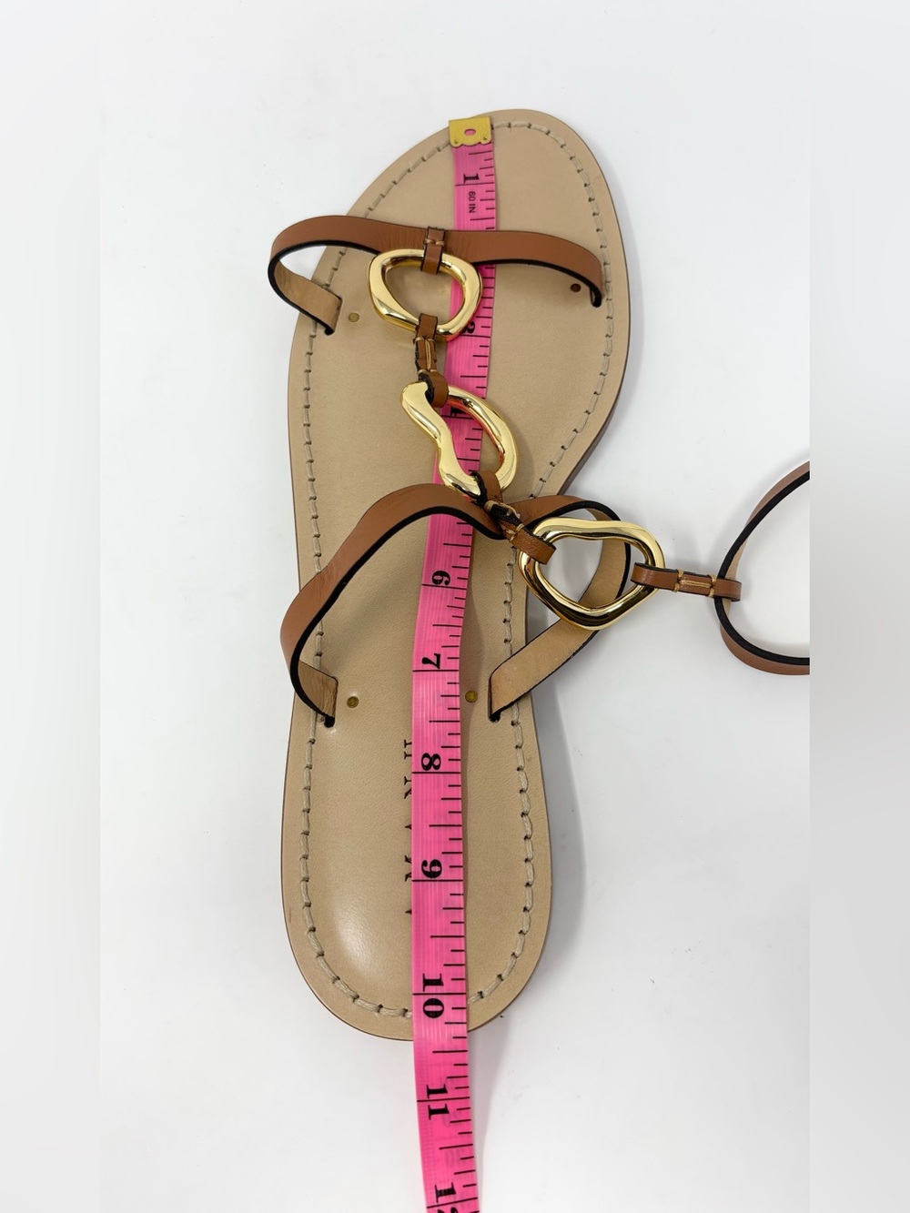 AMANU The Bazaruto Embellished Leather Sandals Cognac Gold Size 40 / 10 NWT - Picture 15 of 16